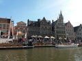 GENT, BELGIUM- 03.25.2017 Panoramic view of famous Graslei Canal in the historic city center with Leie river. Royalty Free Stock Photo