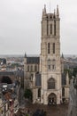 Tower above entrance to Sint Baafs Cathedral, Ghent, Belgium