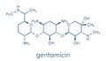 Gentamicin antibiotic drug aminoglycoside class molecule. Skeletal formula.