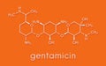 Gentamicin antibiotic drug aminoglycoside class molecule. Skeletal formula.