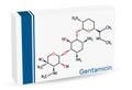 Gentamicin molecule. It is broad-spectrum aminoglycoside antibiotic. Skeletal chemical formula. Paper packaging for