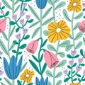 Gentle abstract pastel floral garden, vector seamless pattern Royalty Free Stock Photo