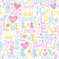 Gentle baby pattern with words and inscriptions Love, Baby, Sweet. Royalty Free Stock Photo