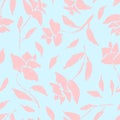 Gentle blue pattern with pink roses silhouettes