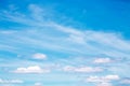 Gentle blue sky with white beautiful cirrus clouds, natural heavenly abstract background with good weather Royalty Free Stock Photo