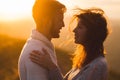 Gentle close-up portrait of man and woman together, happy, looking at each other Royalty Free Stock Photo
