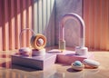 Gentle Ear Cleaning Tools A Panoramic View of Premium Instruments on a Luxurious Marble Surface Showcasing Soft Pink Royalty Free Stock Photo