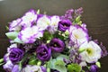 Beautiful bouquet of white and purple flowers. Delicate eustoma