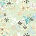 Gentle floral background. Vector seamless pattern with spring flowers in pastel colors Royalty Free Stock Photo