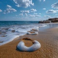 Gentle footprints in the sand leading towards the ocean