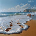 Gentle footprints in the sand leading towards the ocean