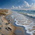 Gentle footprints in the sand leading towards the ocean