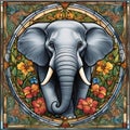 Art Nouveau Elephant Vitral Window Royalty Free Stock Photo