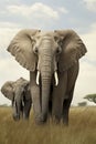 Gentle Giants of the Savannah: An African Elephant and Her Calf in Their Natural Habitat, ai generative Royalty Free Stock Photo