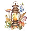 Gentle Glow: Watercolor Oil Lamp and Delicate Daisy Chain