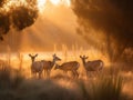 The Gentle Grazers: Deer Feeding Peacefully in the Meadow