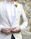 Gentle groom boutonniere with ivy Royalty Free Stock Photo