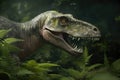 A gentle Hadrosaurus munching on vegetation with its beaklike jaws.. AI generation