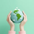 hands holding cute globe earth 3d isolated