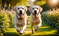 The gentle and highly intelligent Labrador Retriever is running in the park