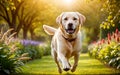 The gentle and highly intelligent Labrador Retriever is running in the park