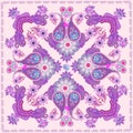 Gentle indian ornament with paisley, flowers and mandalas on delicate peach color background. Shawl, carpet, lovely tablecloth