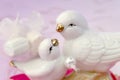 Gentle love background blurred figures of doves with selective focus Mother`s Day