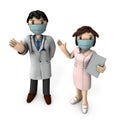 A gentle male doctor and a female nurse. White background.