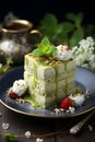 Gentle matcha-flavored creamy layered cake