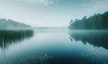 A gentle morning mist over a tranquil lake with soft reflections Royalty Free Stock Photo