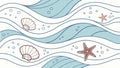Gentle Ocean Waves with Seashells and Starfish, vector design Generative AI Royalty Free Stock Photo