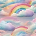 Gentle pastel rainbows and fluffy clouds A sweet and dreamy background suitable for cute and cheerful designs2