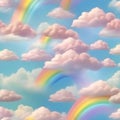 Gentle pastel rainbows and fluffy clouds A sweet and dreamy background suitable for cute and cheerful designs1