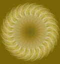 Gentle patterned golden circle shape in fractral style, fantasy flower shape, low contrasting background