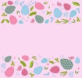 Gentle pink easter background with eggs and spring flowers