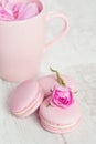 Gentle pink macaroons with rose Royalty Free Stock Photo