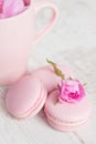 Gentle pink macaroons with rose Royalty Free Stock Photo