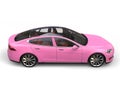 Gentle pink modern electric sports car - top side view