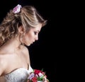 Gentle portrait of happy smiling beautiful girls in white wedding dress