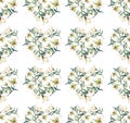 Gentle refined beautiful spring pattern of white beige powdery hearts lilies on white background