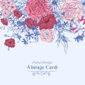 Gentle Retro Summer Floral Greeting Card, Vintage
