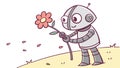 Gentle Robot Offering a Flower, Symbolizing Kindness and Future, vector design Generative AI Royalty Free Stock Photo