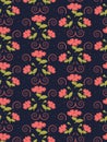 Gentle seamless cute pattern of flowers in trendy coral color on the navy background Royalty Free Stock Photo