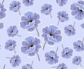 Gentle seamless floral pateern with blue anemones on light blue background. Vector spring design