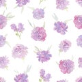 Gentle seamless pattern with pink roses and peonies. Romantic garden flowers.