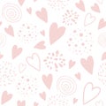 Gentle seamless pink pattern heart ornament decorated pink hand drawn background Valentines day print