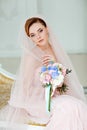 Gentle, sensual portrait of very beautiful girls bride blonde in Royalty Free Stock Photo