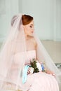 Gentle, sensual portrait of very beautiful girls bride blonde in Royalty Free Stock Photo