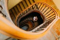 Gentle, sensual, sweet, passionate couple on the background of vintage marble stairs in Lviv. View from below Royalty Free Stock Photo