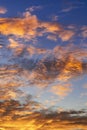 Gentle Sky at Sunset Sunrise with real sun and clouds. Real sunset sky. Royalty Free Stock Photo